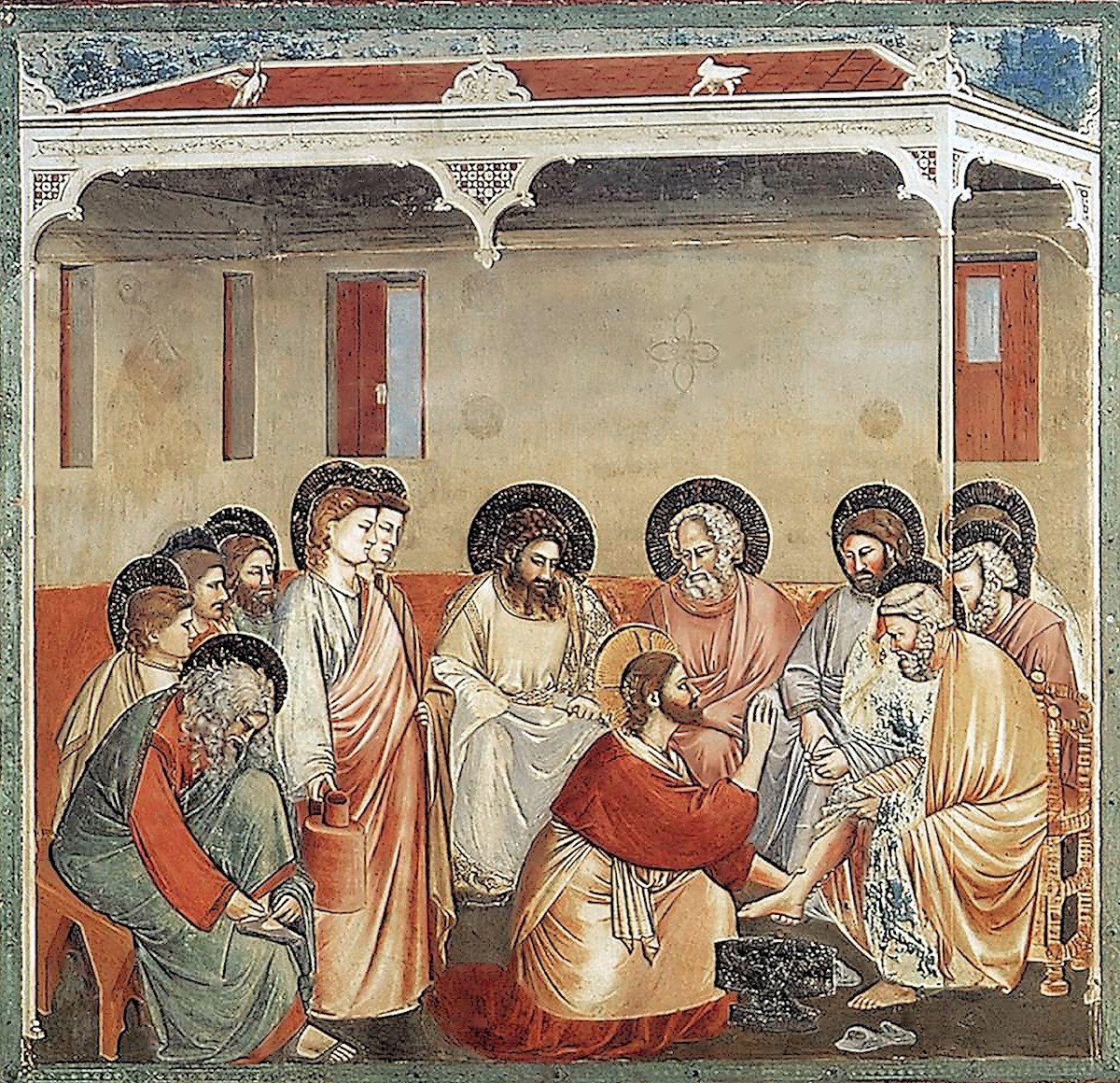 01 Giotto di Bondone. Christ Washes the Apostles' Feet. Cappella Scrovegni a Padova. Padova ITALY. 1305